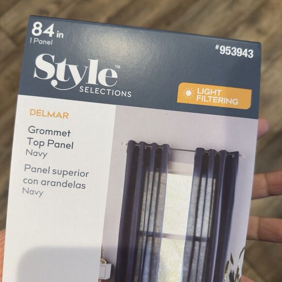 Style Selections 84" Light Filtering Grommet Single Curtain Panel Navy - Picture 3 of 11